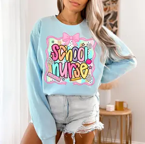 School Nurse T-Shirt, Sweatshirt & Hoodie  – Cute Bow Nurse Pullover, School Nurse Gift for Women Cotton Crewneck