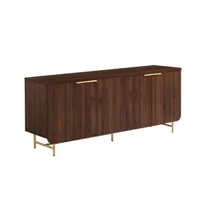 Walker Edison REED5DDWGD 28.75 x 17.75 x 69 in. Scandinavian 4 Door Sideboard, Dark Walnut & Gold