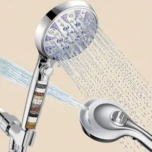 10-Mode Adjustable Shower Head with Detachable Handheld, Hard Water Filter System Removes Chlorine, cUPC & CEC Certified, 15-Stage Softener, ON/OFF Pause Switch, Water Saving Design