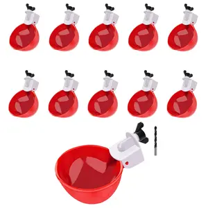 Chicken Waterer Cups (10Pack/Red) - DIY Automatic Large Chicken Water Feeder for Ducks,Chicks, Turkeys, Quail, Bunny, Bird and Other Various Poultry Dispenser with Matching Drill