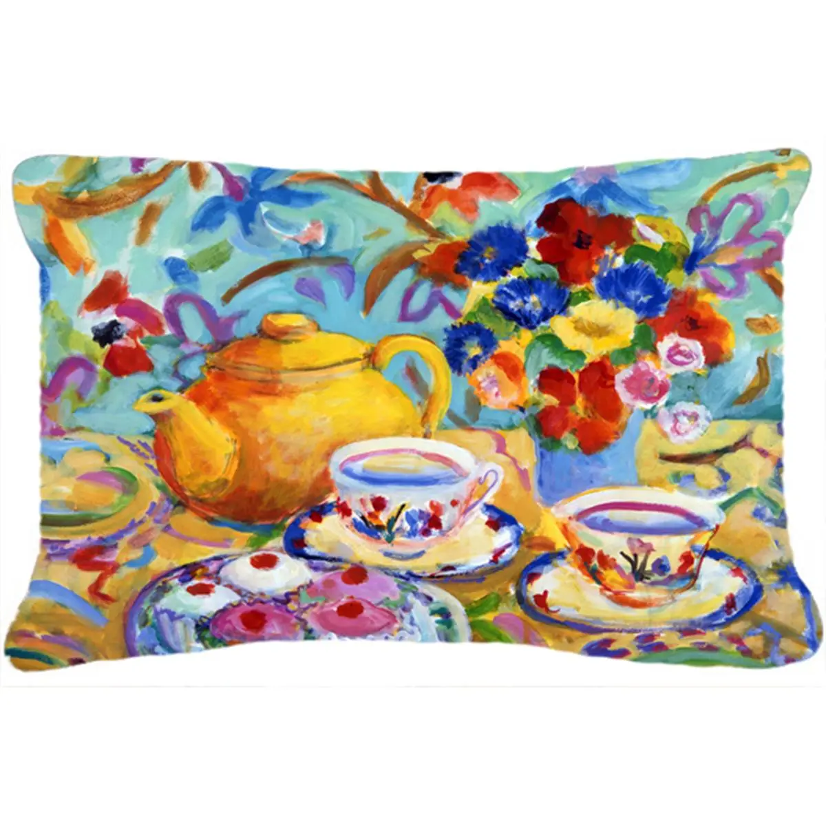 Teal Tea by Wendy Hoile Heavyweight Fabric Accent Pillow, 16x12 in, Fade-Resistant, Machine-Washable Decorative Soft Furnishing, 16 Inch X 12 Inch