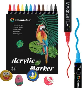 12 Colors Acrylic Paint Pens, Acrylic Paint Markers Dual Tip, with Dot Tip and Fine Tip, Acrylic Markers for Rock Painting, Wood, Canvas, Fabric, Paper, DIY Crafts Making Art Supplies (12)
