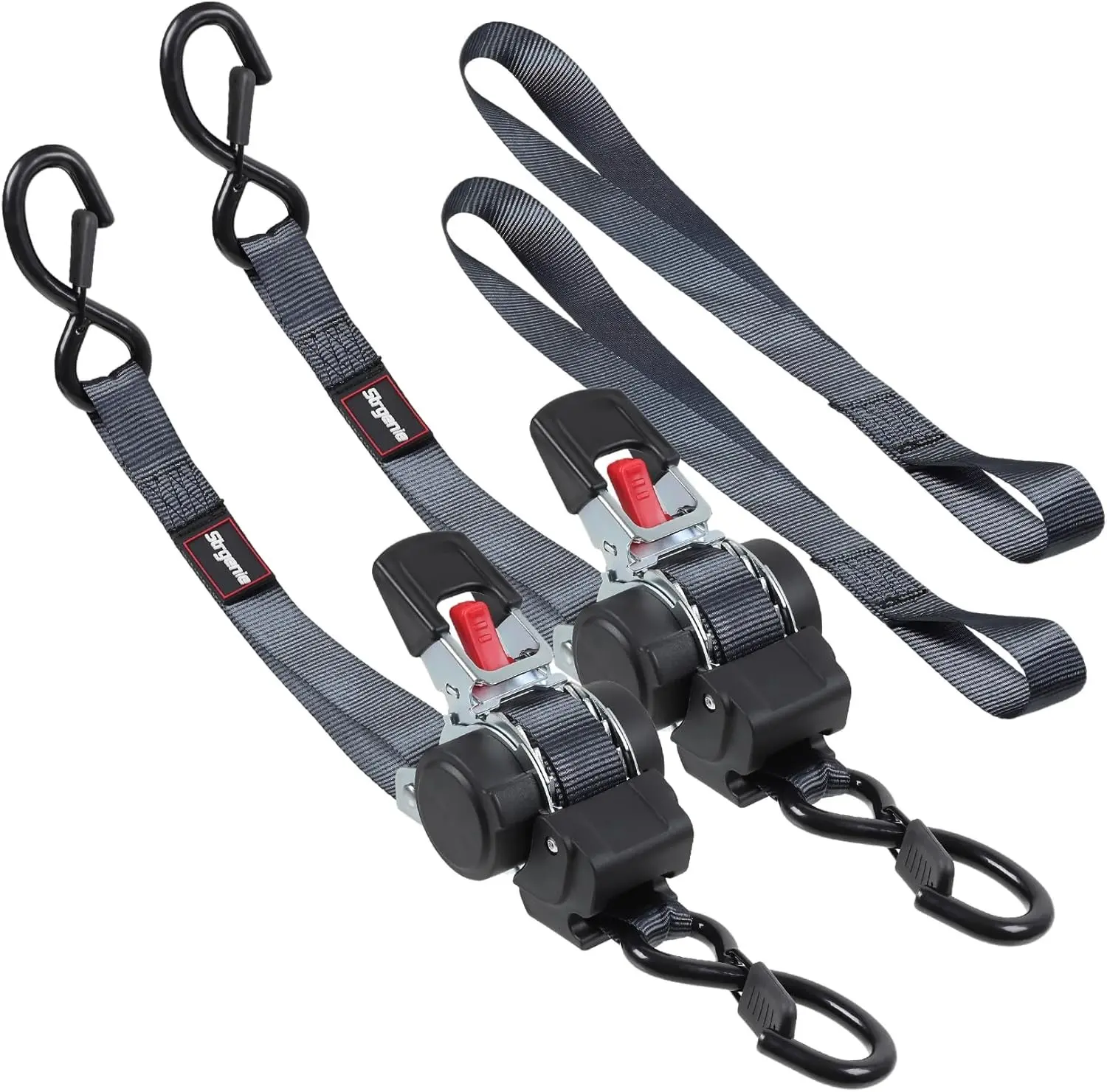 Self Retractable 1 inch Automatic Ratchet Tie Down Cargo Straps for Trucks Motorcycle Boat ATVs Hauling 2pcs
