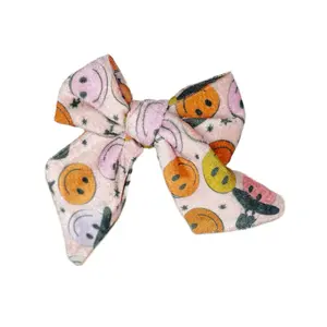 Pastel Halloween Smiley Face Bow | Velvet Alligator Clip Hair Bow| Handmade Bow