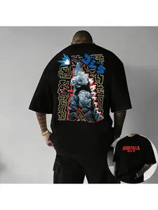 Movie 'Godzilla' Retro Printed Short Sleeved T-shirt for Men and Women Summer Short Sleeved Casual T-shirt