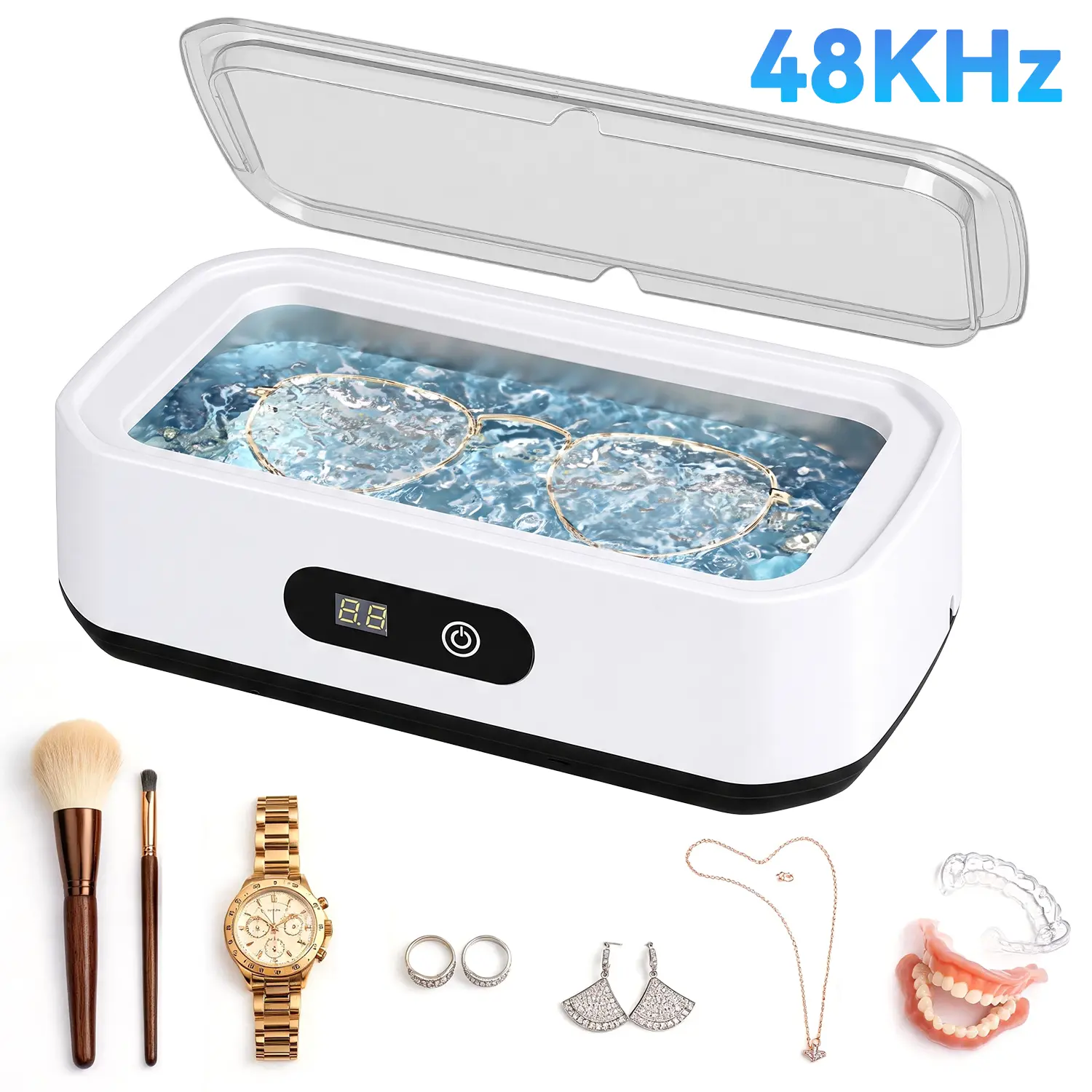 Ultrasonic Cleaner Machine, 48KHz Ultrasonic Retainer & Jewelry Cleaner for Dentures, Aligners, Mouth Guards, Jewelry, Eyeglasses, Watch Bands, Makeup Brushes, with 22oz Capacity