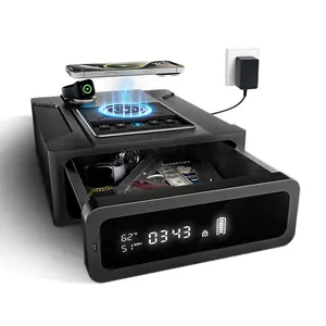 XDEER Fingerprint Handgun Safe with Environmental Monitoring & Wireless Charging, 3-in-1 Charging Drawer Lock, Perfect for Desktop Storage of Firearms, Money, Valuables – Equipped with Hygrometer, Thermometer, Alarm Clock, Display Biometric Quick Access G