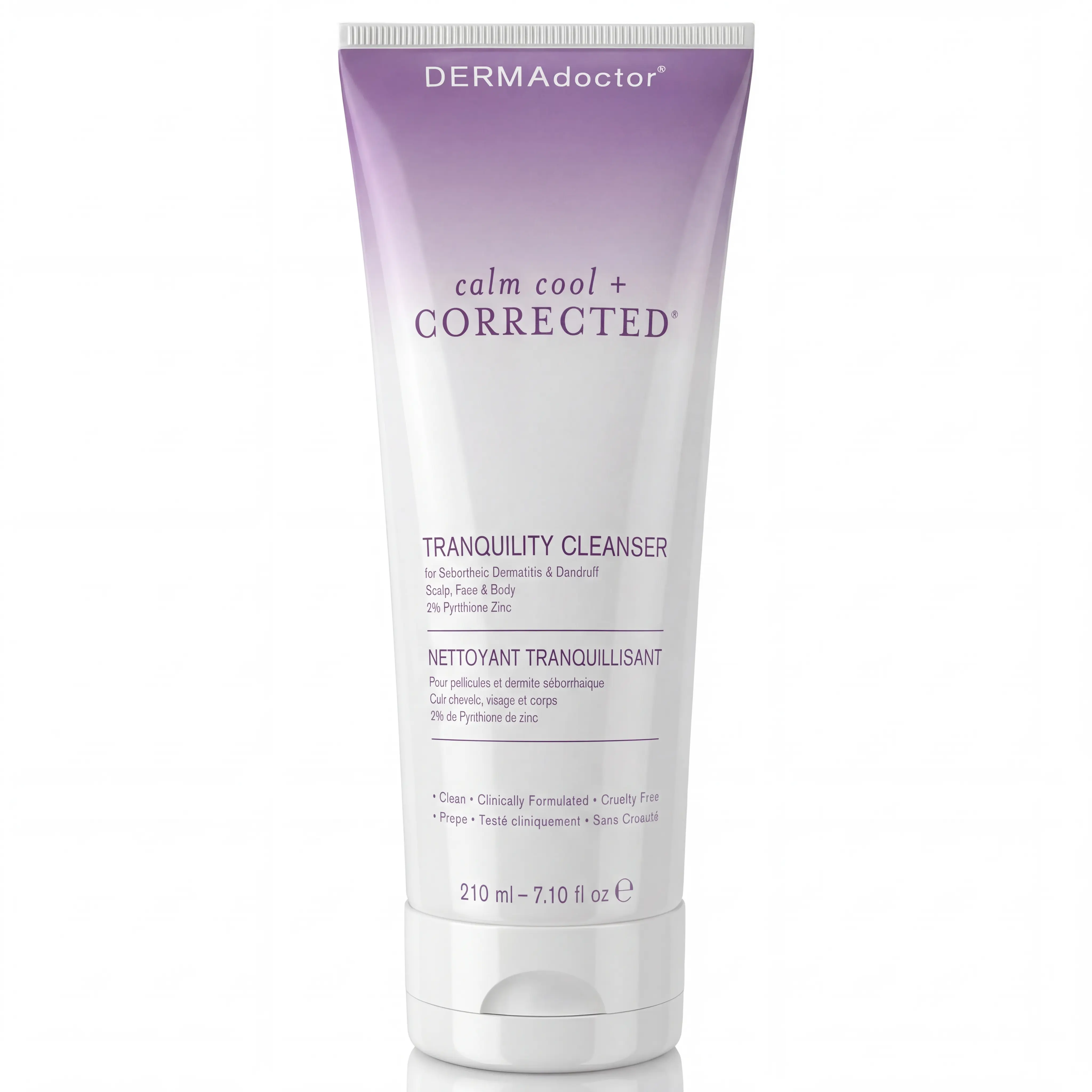 Calm Cool & Corrected Tranquility Cleanser for Seborrheic Dermatitis & Dandruff, 2% Pyrithione Zinc Gentle Face, Scalp & Body Cleanser for Sensitive, Flaky, Red & Itchy Skin, Soap-Free, 7.10 fl oz