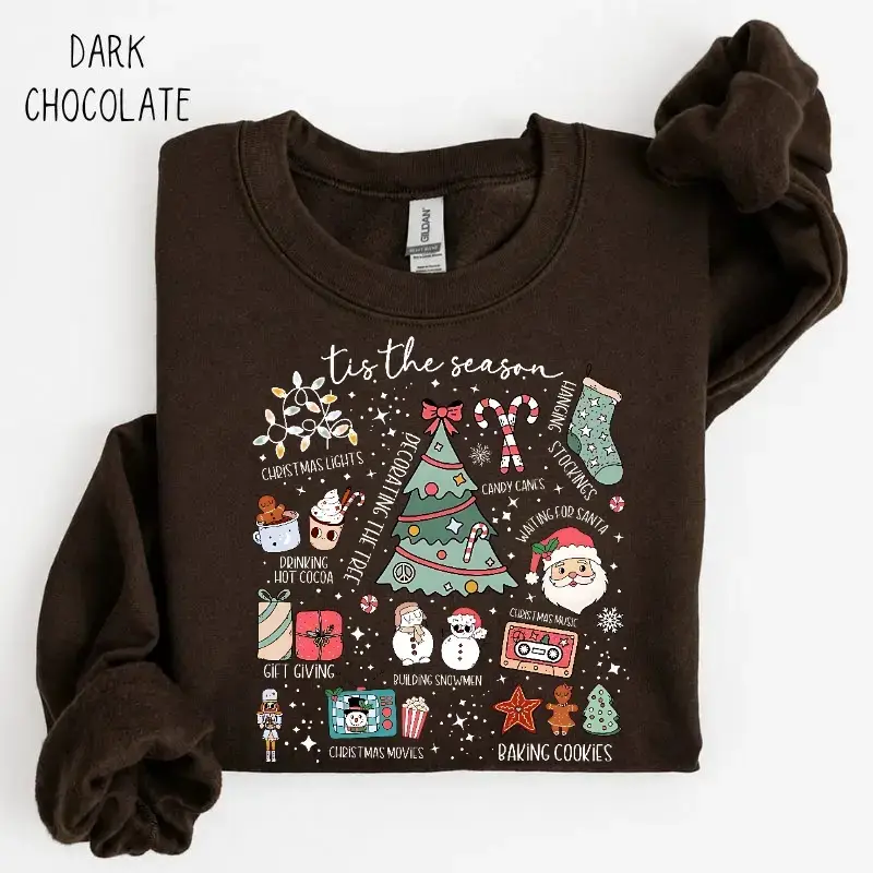 Retro Tis The Season Christmas Sweatshirt, Christmas Tree Sweatshirt, Christmas Cookie, Gingerbread, Holiday , Cozy Xmas Gift Sweatshirt Pullover Crewneck Tops
