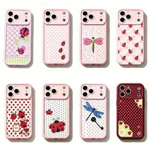 Whimsical Pink Ladybug Phone Case with Cute Cottagecore Aesthetic – Adorable Ladybird Patchwork Floral Design, Kawaii  Cartoon Art, Soft Durable TPU Cover with Lens Protection, Compatible with iPhone 11–17 Pro Max, Ideal Gift for Her & Him