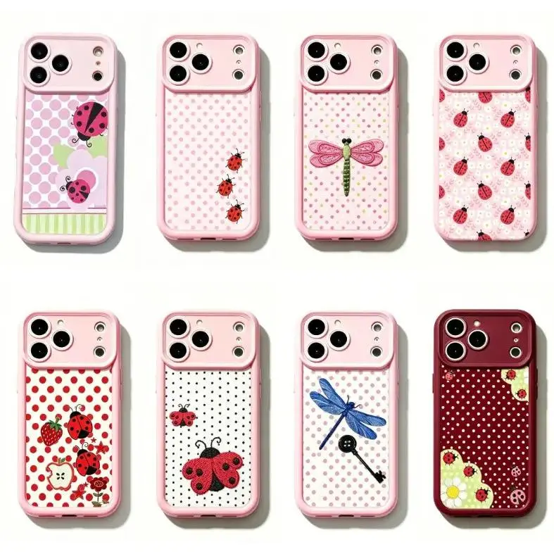 Whimsical Pink Ladybug Phone Case with Cute Cottagecore Aesthetic – Adorable Ladybird Patchwork Floral Design, Kawaii  Cartoon Art, Soft Durable TPU Cover with Lens Protection, Compatible with iPhone 11–17 Pro Max, Ideal Gift for Her & Him