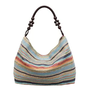 Woven handbag, new summer shoulder bag, brightly colored beach straw bag rainbow