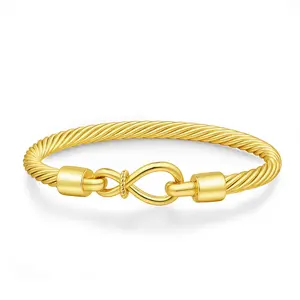 Apilery Gold-Tone Twisted Rope Bangle with Infinity Clasp, Elegant Jewelry for Daily Wear & Special Occasions