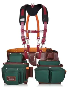 TRUTUCH Green Nylon & Leather Tool Belt with Suspender, 22 Pockets, Tool Holders, Foam Padded Suspension