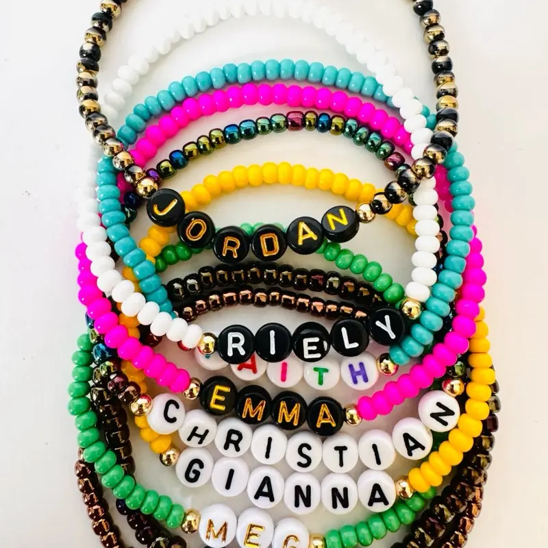 Personalized Name Beaded Bracelets for Females, BFF Seed Beads Jewelry, Summer Vibes Stackable Bracelets, Custom Word Bracelets