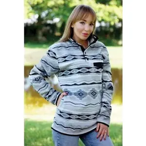 Women's Gray white black AZTEC FLEECE PULLOVER SHIRT w/ Button snap