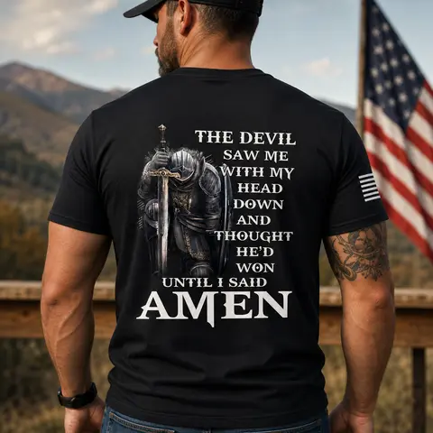 TRENZ SHIRT COMPANY Men's Devil Thought He'd Won Christian Graphic T-Shirt - Casual Short-Sleeve Cotton Crew Neck Tops, Christian Art, Scripture Print, Faith-Based Fashion Streetwear