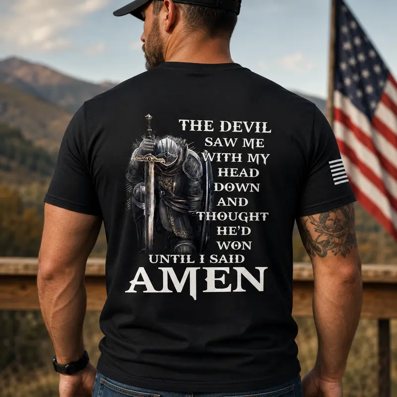 TRENZ SHIRT COMPANY Men's Devil Thought He'd Won Christian Graphic T-Shirt - Casual Short-Sleeve Cotton Crew Neck Tops, Christian Art, Scripture Print, Faith-Based Fashion Streetwear