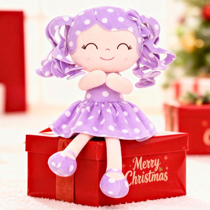 Gloveleya Valentine's Day gifts Doll for gift Soft Baby Girl Dolls with Curly Hair in Retro Polka Dot Dress, Cute Stuffed Cuddle Doll Toy, Perfect Birthday & Christmas Gift for Girls Ages 0-6, Adorable Nursery & Preschool Playtime Companion, 12 Inch