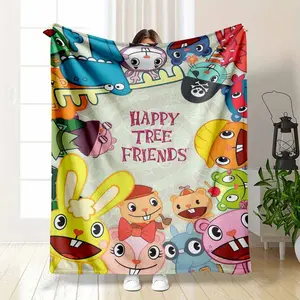 Happy Tree Friends character print flannel blanket soft cozy warm fleece throw for sofa couch bed suitable for living room bedroom dorm room travel gift for fans summerwins