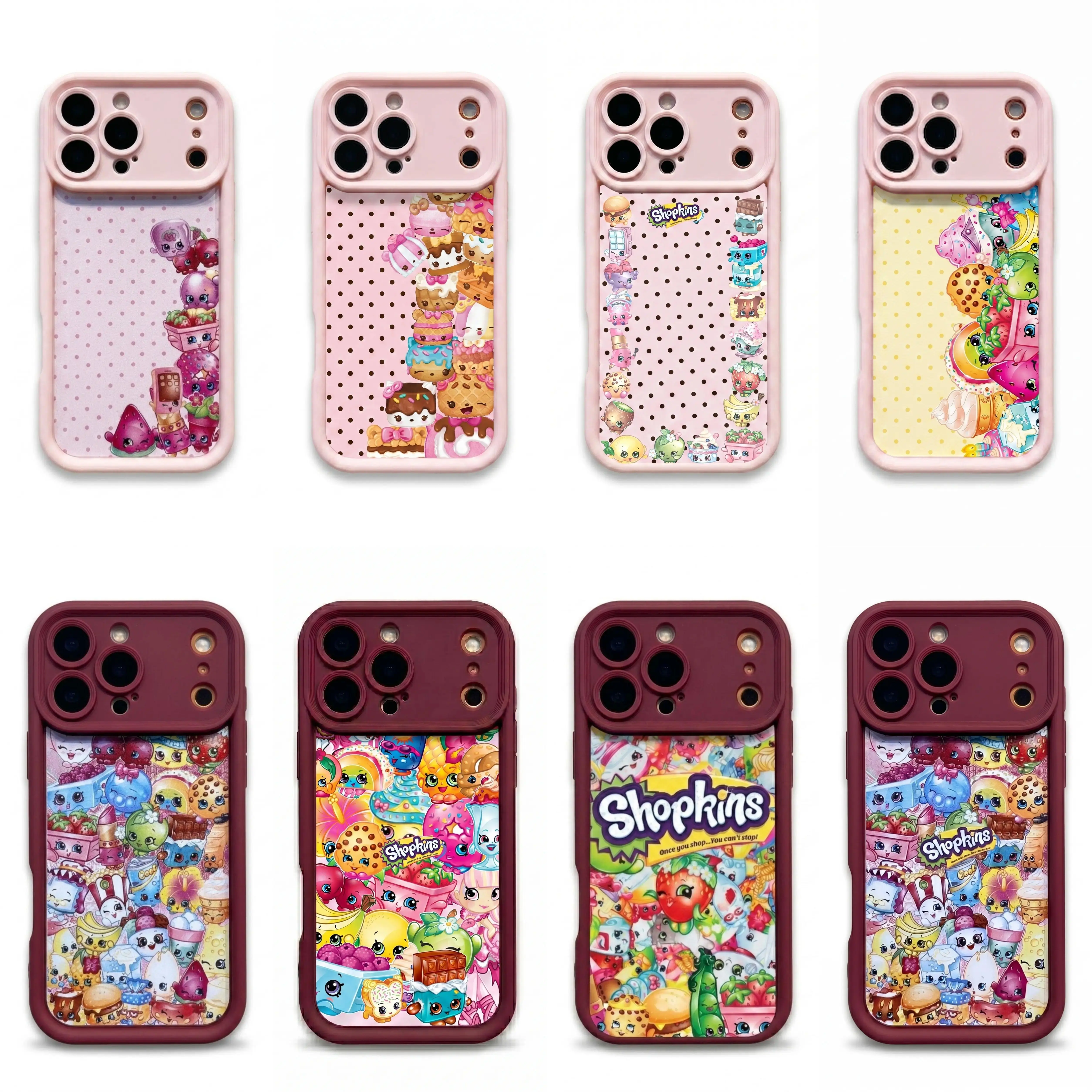 WIN Shopkins cartoon print phone case, suitable for iPhone 11-17 Pro Max/Plus and Samsung Galaxy S23-25.