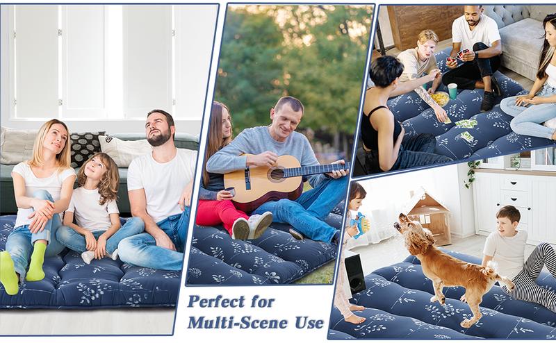 Garvee Japanese Futon Mattress, Full Size Futon Floor Mattress Japanese Style Floral Pattern Mattress for Floor, Tatami Mat, Sleeping Mattress Pad for Camping Travel, Flowers Navy