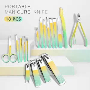 18-in-1 Professional Manicure Grooming Kit [Christmas Gift], Stainless Steel Tools with Luxurious Leather Travel Case