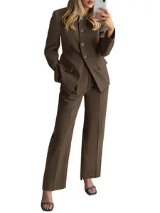 BTFBM Women Trendy Two-Piece Outfit Lightweight Blazer and Pants Set for Casual Office and Daily Wear