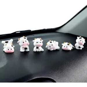 6PCS Cute Cow Car Dashboard Decor Mini Cows Cow Print Car Accessories Rear View Mirror Dash Decor Cute Car Decal for Women Girls Great Gifts for Car Home Desk