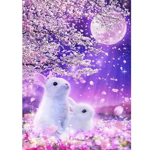 1pc 5D Diamond Painting Kit, Moonlight Rabbit, DIY Full Drill Embroidery Art, Home Wall Decor, Gift for Beginners and Adults