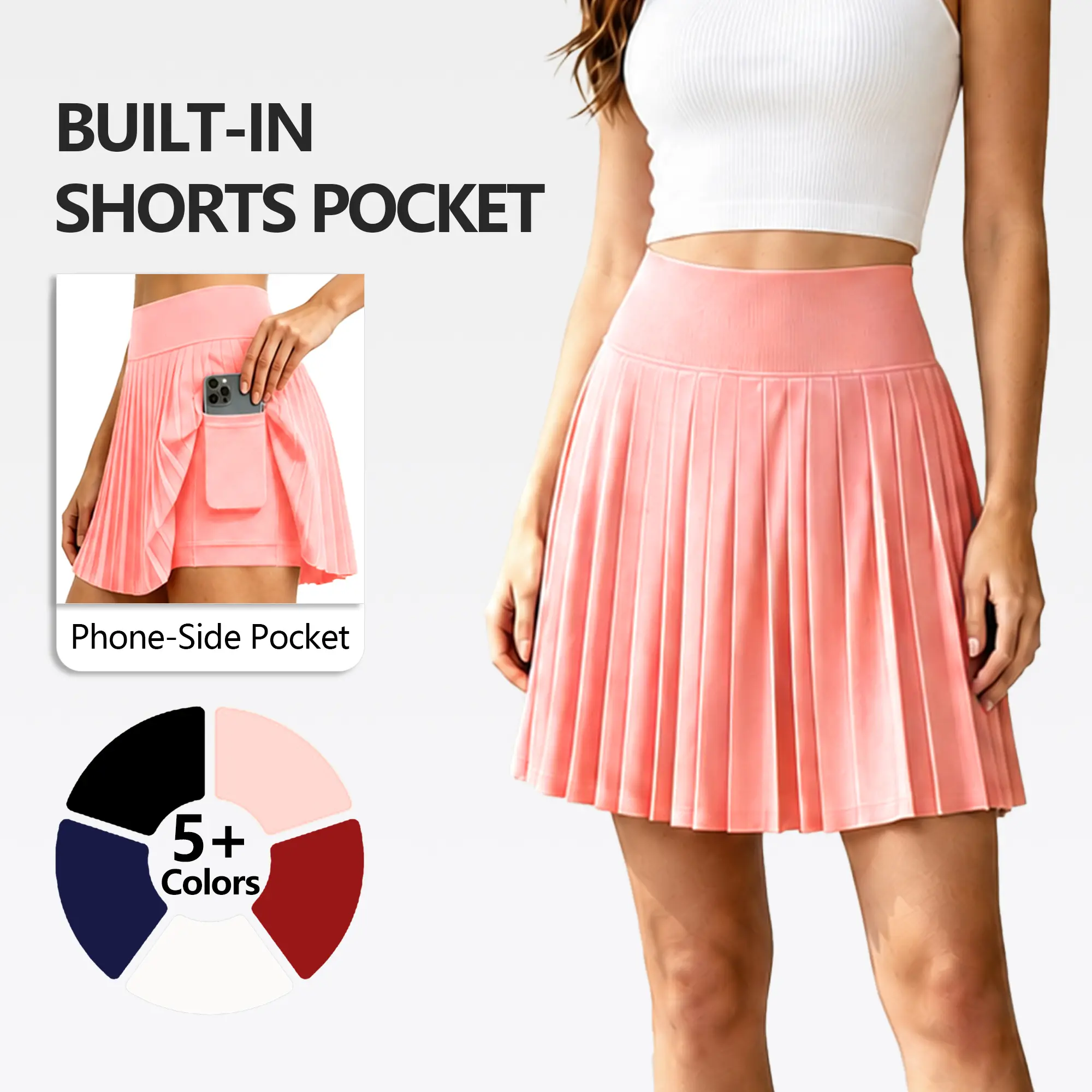 【AUCTION ONLY】SUOVADUN Women's High-Waisted Pleated Sporty Chic Athletic Skort, All-Seasons Above-Knee Tennis & Golf Activewear, Style XSL26036