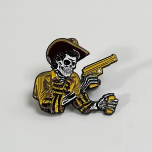 Chalino Sanchez Cartoon Hat Pin with Skull Design, Yellow Striped Jacket,