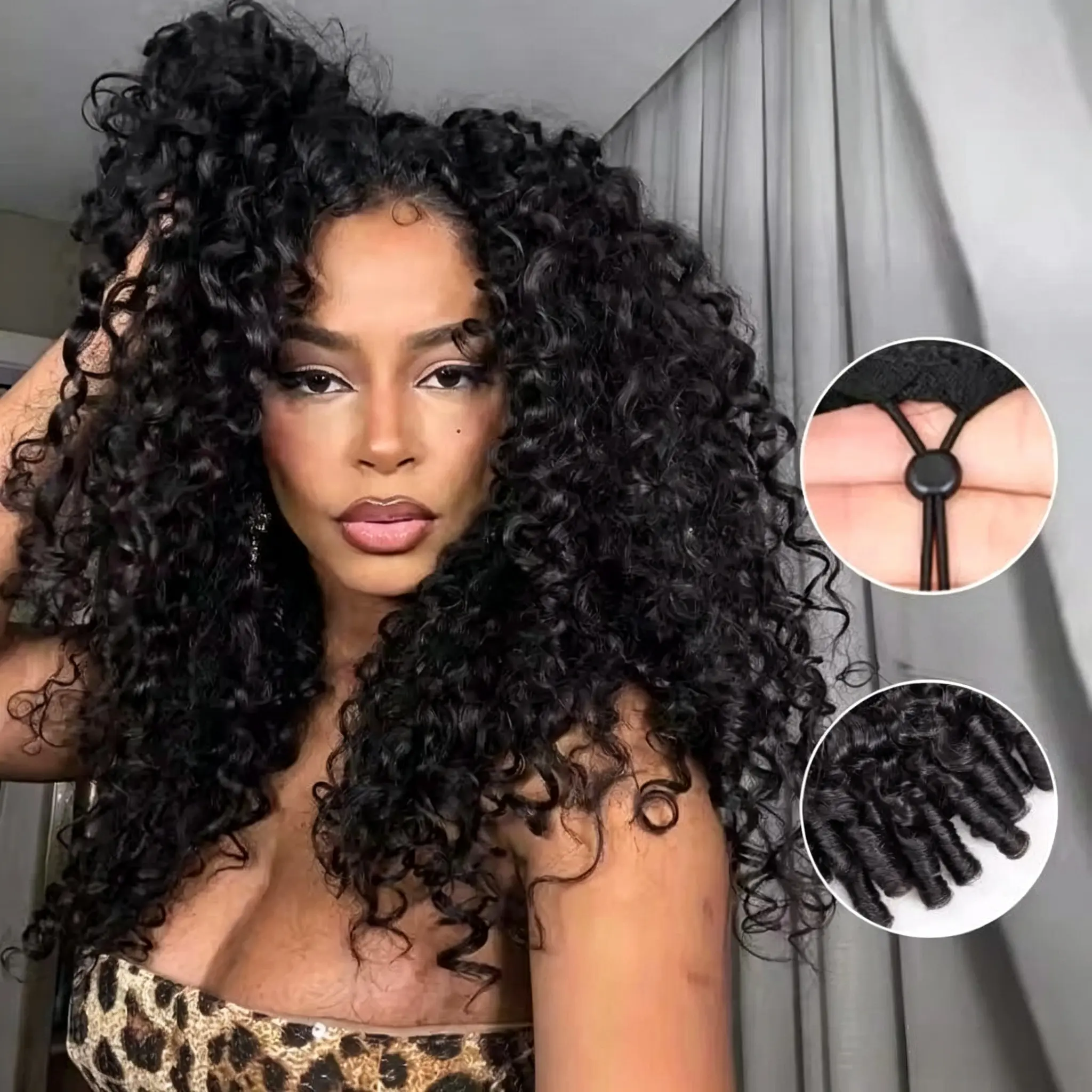 Half Wig Human Hair Burmese Curly Glueless Wig Human Hair Ready to Wear Kinky Curly 3 IN 1 Half Wig With Drawstring Curly Half Human Hair Wigs