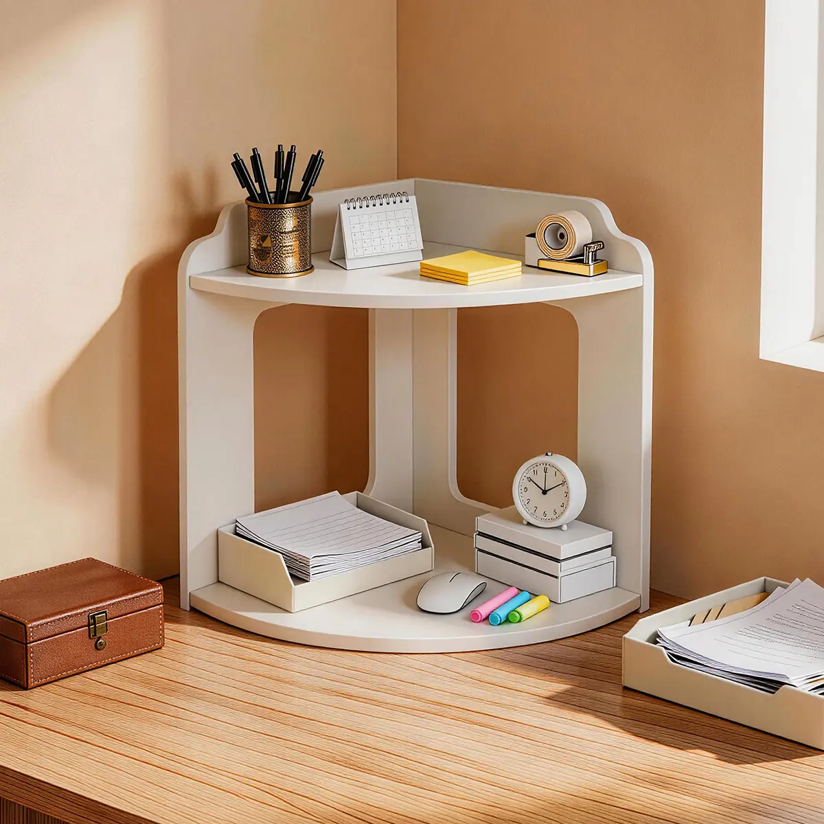 1pc Multifunctional Corner Shelf Storage Rack - Freestanding Small Multi-Tier Office Furniture, Efficient Organization Solution, Compact and Practical Space Saver for Bedroom, Student Dorm Upper Bunk Home Decor