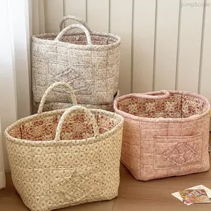 Coffee Cotton Flower Foldable Storage Basket, 32x26cm Collapsible Organizer Bin, Reusable Easy-Clean Household Holder for Clothes Books