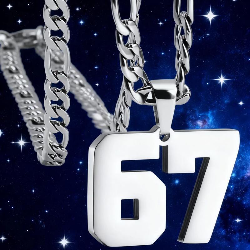 Polished Stainless Steel Sports Number '67' Necklace Extended 60cm Hip-Hop Style Thickened Construction Upgraded Version Ideal for Men Versatile Gift