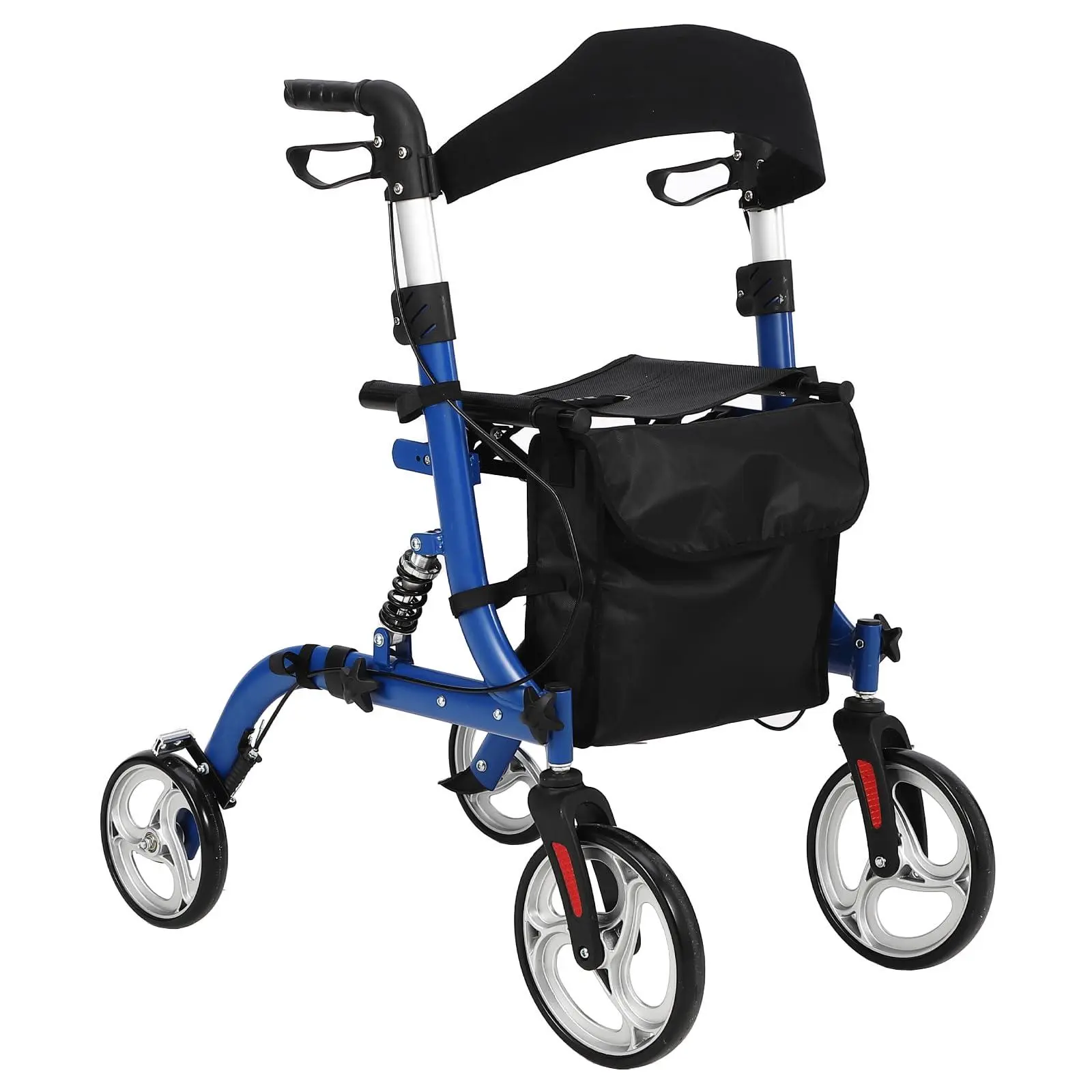 GARVEE Foldable Adjustable Height Rollator Walker for Seniors, Foldable Rolling Walker with Seat and 12" Rubber Wheels for All Terrain, Unique Design Aluminium Frame Sturdy Walkers for Traveling