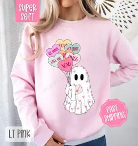 Ghost Valentine Sweatshirt, Valentine's Day Crewneck, Cute Women's Sweater