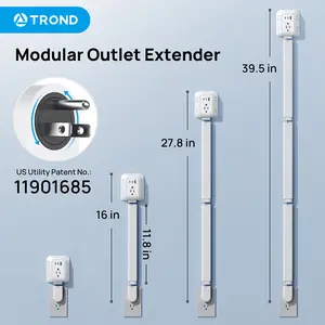 TROND 360° Rotating Extendable Outlet Extender Stick,1440J Surge Protector with 5 Sockets & 2 PD20W USB-C,16-39" Modular Extension for Behind Furniture