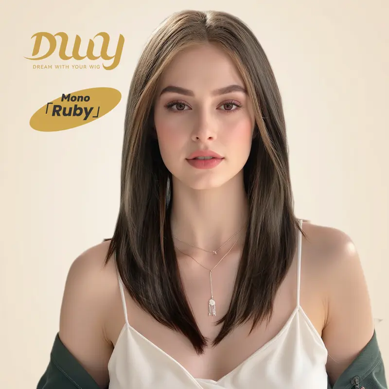 Ruby C-DWY Mono Lace Front Free Part Mid-Length Silky Straight 20 Inches Hazelnut Glueless Synthetic Wig for Women Japanese Fiber Hand-washable & Blow-dryable