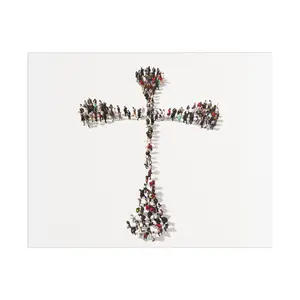 People Forming Cross Satin Canvas Stretched | Christian Wall Art, Religious Canvas