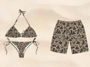 Classic Camo Matching Swimwear Set - Couple Beachwear - Camouflage Bikini for Women and Men's Swim Trunks - Matching Couple Swimsuit - Hunter Style Beach Outfits