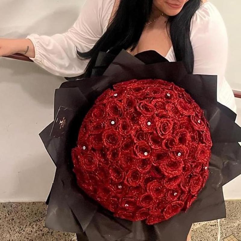 Glitter Rose Bouquet,Artificial Rose Flowers Bouquet,DIY Bouquet Shiny Fake Rose Bouquet Love Gift,Rose Glitter,DIY Bouquet Gifts for Valentine's Day Gift Decor Decorative bouquet  perfection, fake glitter flower