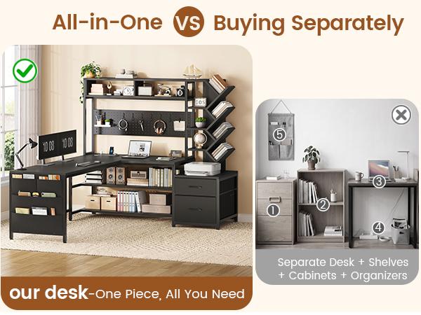 SEDETA L Shaped Gaming Desk with Hutch, Convertible 97.6" Two Person Office Desk with Drawers and Bookshelf, Corner Computer Desk with Power Outlet, LED Lights, Pegboard SEDETA L Shaped Gaming Desk with Hutch, Convertible 97.6" Two Person Office Desk with Drawers and Bookshelf, Corner Computer Desk with Power Outlet, LED Lights, Pegboard