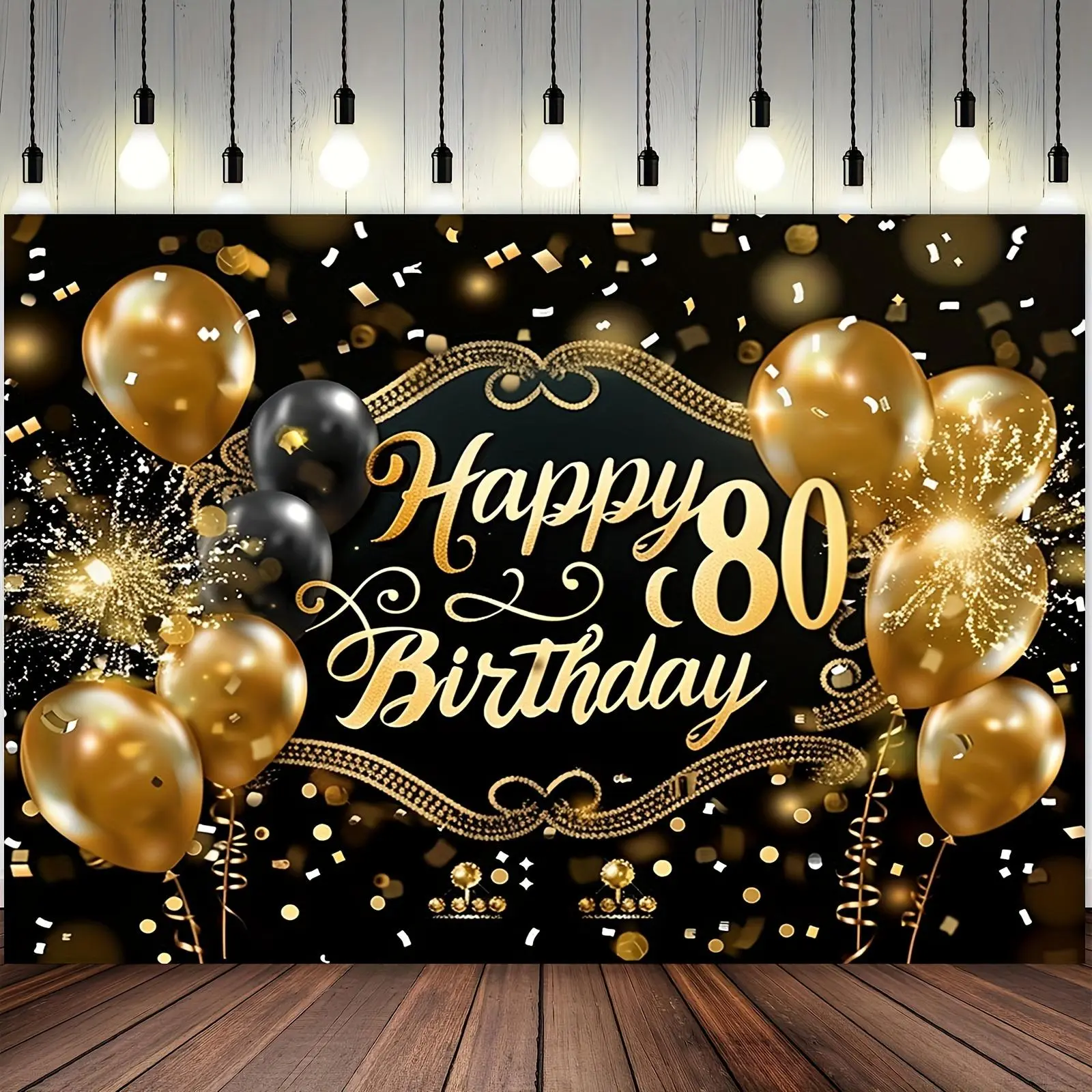 80th Birthday Party Banner, 1 Count Balloon Pattern Birthday Party Backdrop, Indoor & Outdoor Party Decoration Supplies, Ornaments
