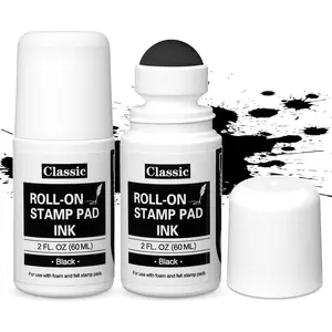 2 Pack 2 oz Black Roll-on Stamp Pad Ink Refill, Replacement Ink for Self Inking Stamps Foam Felt Stamp Pads with Roller Ball