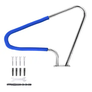 48" x 36" Inground Pool Handrail - Heavy-Duty 304 Stainless Steel Safety Rail with Blue Non-Slip Grip - Rustproof Pool Accessory, 370LBS Capacity