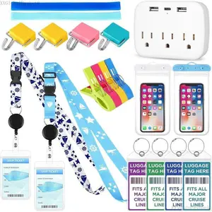 19/21-Piece Cruise essential kit includes a non-surge power strip, cruise card lanyard, luggage tags, magnetic hooks, towel straps and clips, suitable for all cruise ships Mini Car Crash Cymbal Air Vent interior makeup hd mirror FFVentureViXXGlobalBasket8