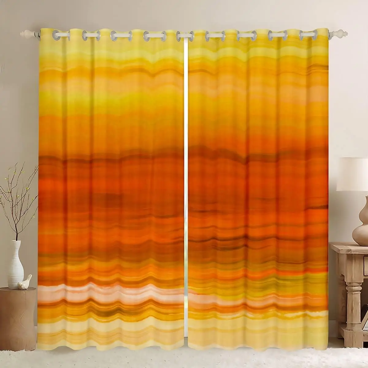 Gradient Yellow-Orange Privacy Curtains - 2 Panels 42x63 in, 30%-50% Blackout (Not 100% Blackout), Soft-Touch, Easy-to-Clean, Easy-Install Curtain, Home Decorative, Bedroom Dorm Window Use, Do Not Bleach, Home Decorative Curtain
