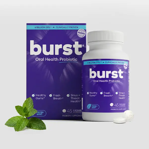 BURST Oral Probiotic - Bad Breath Support for Adults - Chewable Dental Oral Probiotics for Immune Support, Fresh Breath with Blis K12 & M18 - Mint (45 Count) BURST Oral Probiotic - Bad Breath Support for Adults - Chewable Dental Oral Probiotics for Immune Support, Fresh Breath with Blis K12 & M18 - Mint (45 Count)